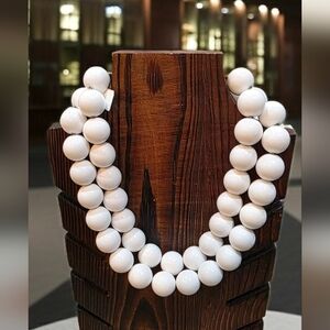 Vintage Anne Klein White Bead Necklace, 15" Adjustable Choker